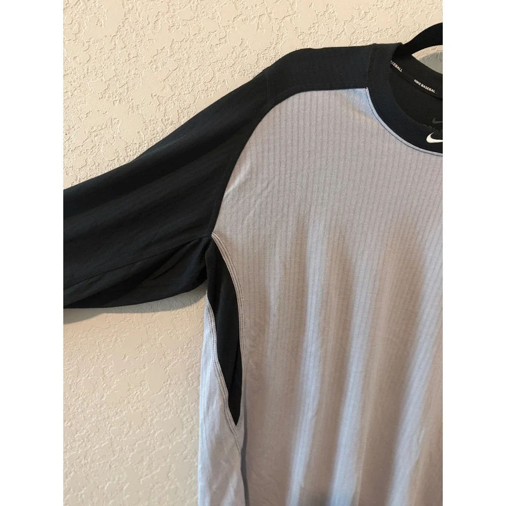 Nike Baseball Dri-FIT Shirt Mens XXL Long Sleeve Grey Black MLB Authentic Tee